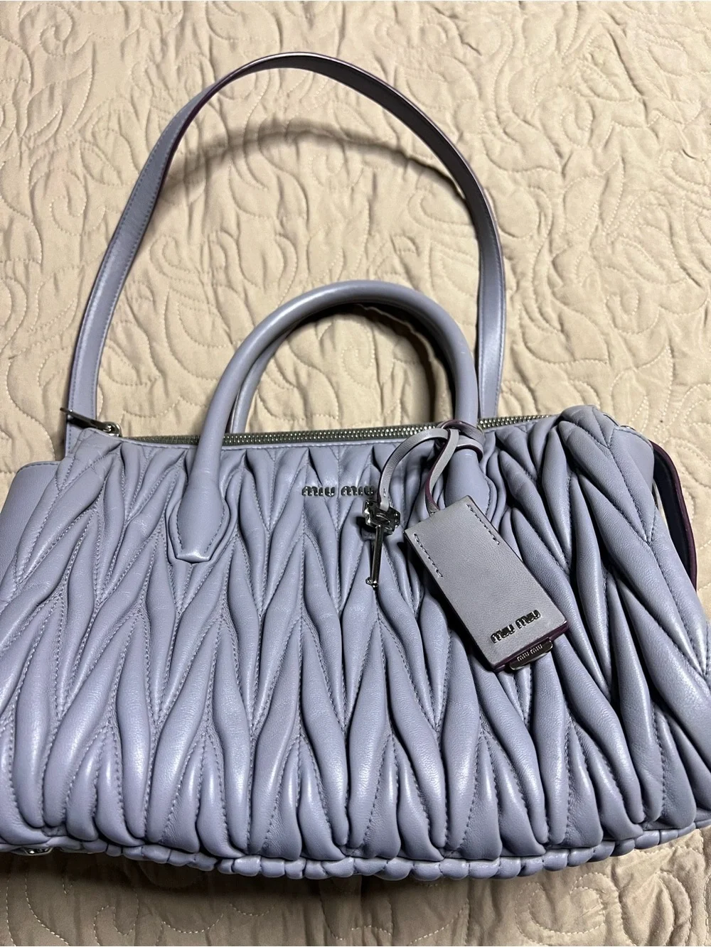 Miu Miu Lavender Matelassé Satchel with Detachable Strap